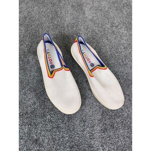Rothy's Cream Slip-On Flats with Rainbow Trim